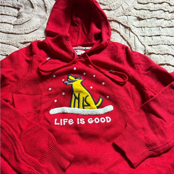 Life Is Good Red Hoodie with Yellow Dog Design - Picture 5 of 5